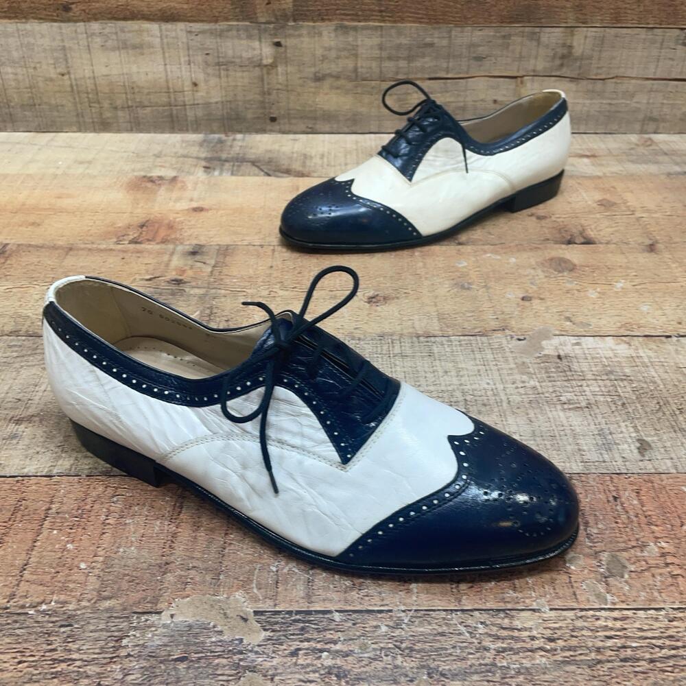 Giorgio Brutini Private Collection Shoes Mens Size 9.5 43 Blue White Wingtip VTG